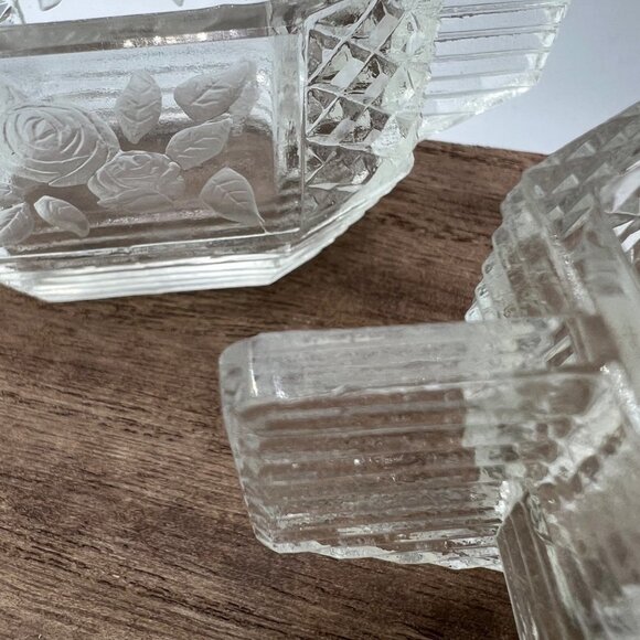 Art Deco Vintage Glass Etched Sugar Bowl Roses Floral Flowers - Picture 8 of 16